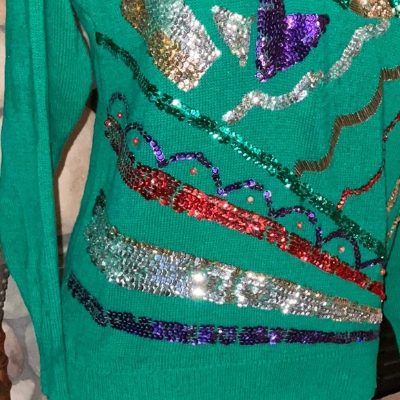 Western Collection Ramie & Cotton Sequined Crew Neck Sweater Medium - Picture 7 of 15